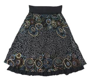 Basil & Maude Beaded Sequin Embroidered Fold Over Boho A Line Midi Skirt Sz 12